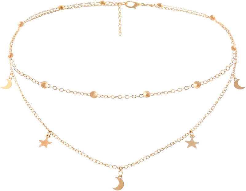 BaubleStar Star Moon Charm Necklace Layering Chain Choker for Women - Image 1
